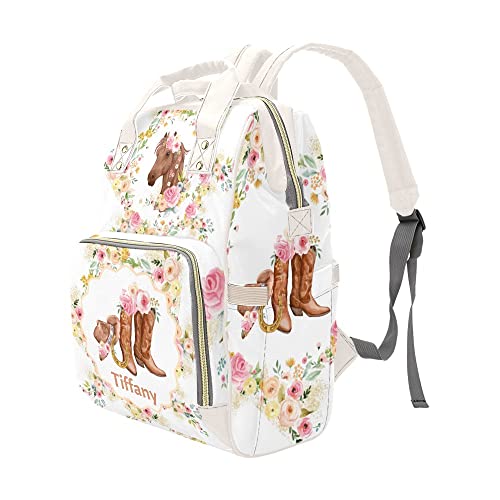 Eiis Unidesign Sweet Floral Hats Boots Horse Cowgirl Personalized Diaper Bag Backpack with Name,Custom Tote Bag Travel DayPack for Nappy Mommy Baby Boy Girl