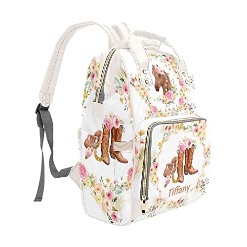 Eiis Unidesign Sweet Floral Hats Boots Horse Cowgirl Personalized Diaper Bag Backpack with Name,Custom Tote Bag Travel DayPack for Nappy Mommy Baby Boy Girl