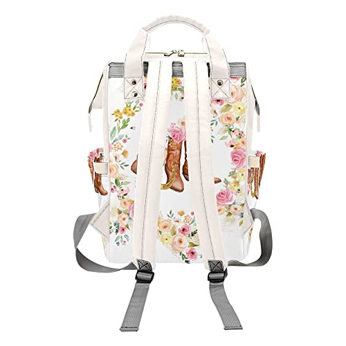 Eiis Unidesign Sweet Floral Hats Boots Horse Cowgirl Personalized Diaper Bag Backpack with Name,Custom Tote Bag Travel DayPack for Nappy Mommy Baby Boy Girl