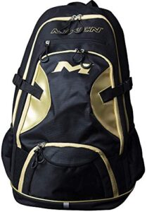 miken players backpack (with 4 bat slots and laptop sleeve), black/white/red