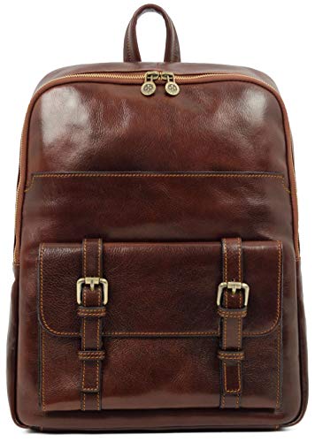 Time Resistance Leather Backpack Vintage Rucksack Purse for Laptop up to 15in Brown Book Bag