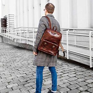 Time Resistance Leather Backpack Vintage Rucksack Purse for Laptop up to 15in Brown Book Bag