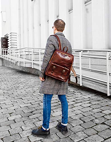 Time Resistance Leather Backpack Vintage Rucksack Purse for Laptop up to 15in Brown Book Bag