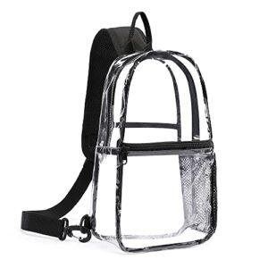 clear sling bag stadium approved, heavy duty small clear backpack, clear crossbody bag (black 1)