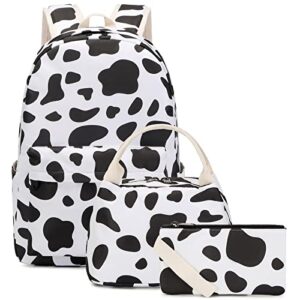 joyfulife cow print girls backpack with lunch box kids school backpack bookbag primary elementary student backpack for girls set