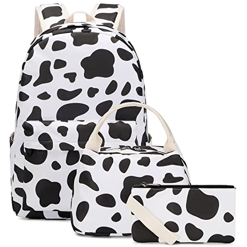 Joyfulife Cow Print Girls Backpack with Lunch Box Kids School Backpack Bookbag Primary Elementary Student Backpack for Girls Set