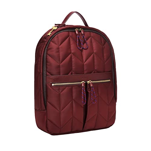 Fossil Women's Tess Recycled Fabric Laptop Backpack Purse Handbag, Wine Quilted (Model: ZB1653609)