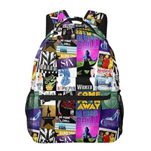 broadway musical collage backpack large capacity school book bag laptop backpacks lightweight travel bookbag boys daypack
