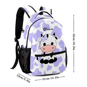 zaaprintblanket Personalized Custom Adorable Little Cow Purple White Print Backpack for Unisex Adult Teens Office Staff Travel Camper