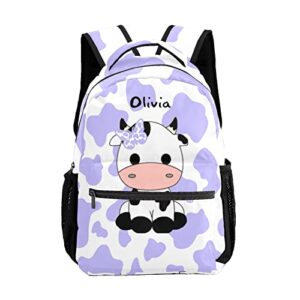 zaaprintblanket personalized custom adorable little cow purple white print backpack for unisex adult teens office staff travel camper