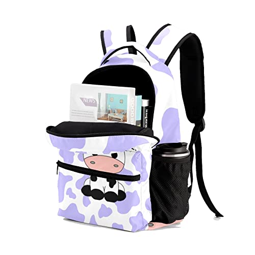 zaaprintblanket Personalized Custom Adorable Little Cow Purple White Print Backpack for Unisex Adult Teens Office Staff Travel Camper