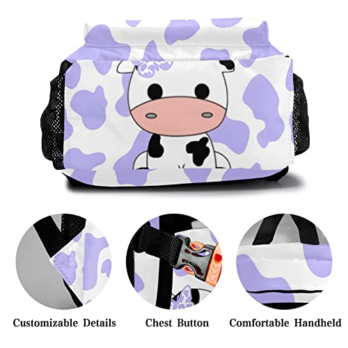 zaaprintblanket Personalized Custom Adorable Little Cow Purple White Print Backpack for Unisex Adult Teens Office Staff Travel Camper