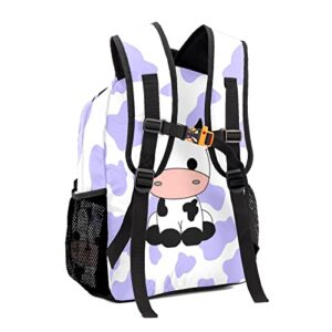 zaaprintblanket Personalized Custom Adorable Little Cow Purple White Print Backpack for Unisex Adult Teens Office Staff Travel Camper