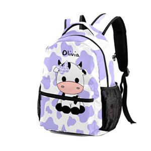 zaaprintblanket Personalized Custom Adorable Little Cow Purple White Print Backpack for Unisex Adult Teens Office Staff Travel Camper