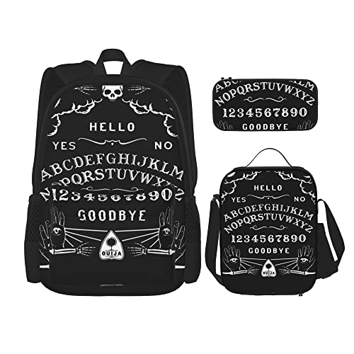 SWEET TANG School Backpack sets 3 piece Teens Studentss (Skeleton Ouija Board Tattoo Black) Book Bag+Lunch Bag+Pencil Case Cute College Work Gym Hiking Fishing Computer Bag, One Size