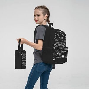 SWEET TANG School Backpack sets 3 piece Teens Studentss (Skeleton Ouija Board Tattoo Black) Book Bag+Lunch Bag+Pencil Case Cute College Work Gym Hiking Fishing Computer Bag, One Size