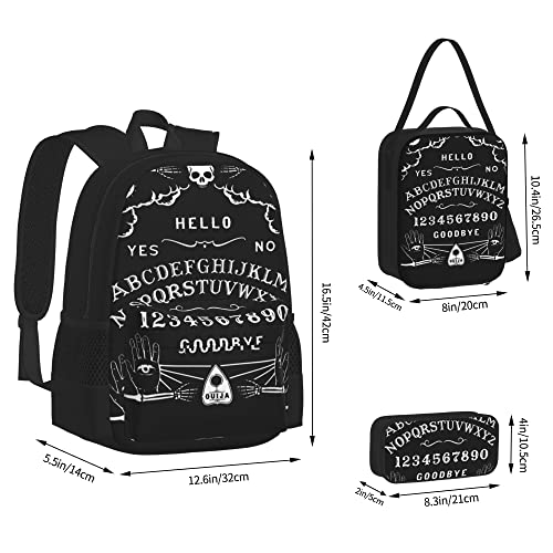 SWEET TANG School Backpack sets 3 piece Teens Studentss (Skeleton Ouija Board Tattoo Black) Book Bag+Lunch Bag+Pencil Case Cute College Work Gym Hiking Fishing Computer Bag, One Size