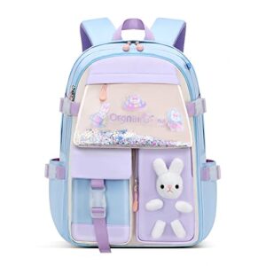 moonase kawaii bunny backpack for girls bookbag cute school bag with kawaii pin bunny backpack (blue, large)