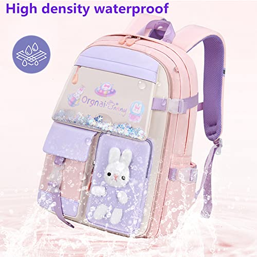 MOONASE Kawaii Bunny Backpack For Girls Bookbag Cute School Bag With Kawaii Pin Bunny Backpack (Blue, Large)