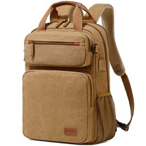 nohclie canvas vintage backpack convertible messenger bag with usb charging port- for school hiking travel 15.6” laptop (medium, brown)
