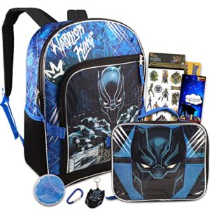 fast forward black panther backpack and lunch box set – bundle with 16″ black panther backpack, lunch box, keychain, stickers, more | avengers backpack for boys 4-6