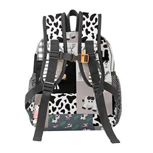Grandkli Cow Print Plaid Gray Personalized Kids Toddler Backpack for Boys Girls ,Custom Mini School Backpack Bags Kindergarten, 10 in(L) x 4 in(W) x 12 in(H)