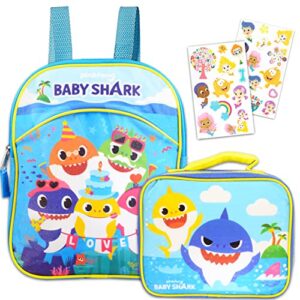baby shark mini backpack 3 pc bundle with lunch bag for kids with stickers (baby shark school supplies)