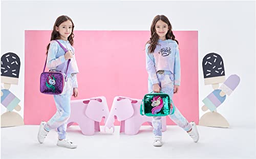 Girls Unicorn Reversible Sequin Backpack Set Magic Glitter Lightweight School Bookbag for Girls Kids Bling Backpack with Lunch Box … Medium