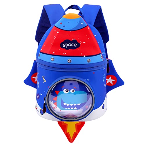 Augot Toddler Backpack, Kids Preschool Backpack 3D Cute Cartoon Backpack for Kids Mini School Backpack for Toddler Boys Girls (Royal Blue, Rocket)