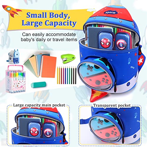 Augot Toddler Backpack, Kids Preschool Backpack 3D Cute Cartoon Backpack for Kids Mini School Backpack for Toddler Boys Girls (Royal Blue, Rocket)