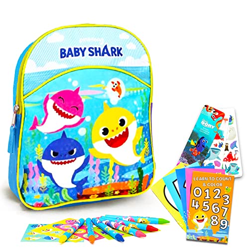 Fast Forward Baby Shark Mini Backpack and Art Supplies Bundle - 11" Baby Shark Backpack, Baby Shark Stationery, Stickers | Baby Shark Backpack, Baby Shark Arts and Crafts