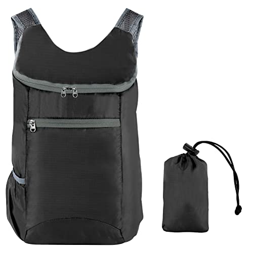 Pimoys 15 L Ultralight Packable Backpack Travel, Foldable Backpack Collapsible Day Packs for Camping Hiking Outdoor (Black)