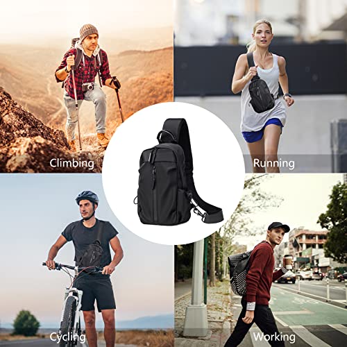 Long Keeper Small Crossbody Sling Shoulder Bag Men Women Waterproof Chest Bag Daypack Cycling Walking with USB Charging (Grey)