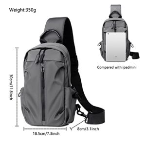 Long Keeper Small Crossbody Sling Shoulder Bag Men Women Waterproof Chest Bag Daypack Cycling Walking with USB Charging (Grey)