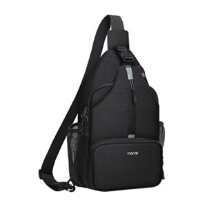 mosiso sling backpack, lightweight crossbody bag with front raised pocket chest shoulder travel hiking daypack bag for women men, black