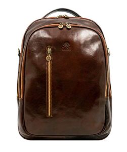 time resistance leather backpack travel bag carry on rucksack brown book bag