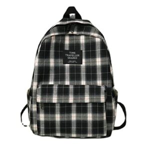 aesthetic backpack checked backpack japanese school bag backpack for girls teens aesthetic daypack preppy school supplies (black)
