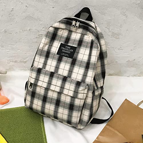 Aesthetic Backpack Checked Backpack Japanese School Bag Backpack for Girls Teens Aesthetic Daypack Preppy School Supplies (Black)