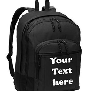 Personalized Monogrammed Backpack with Custom Text Shoulder Book Bag with Customizable Embroidered Monogram Design (Black)