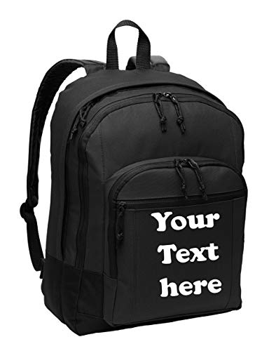 Personalized Monogrammed Backpack with Custom Text Shoulder Book Bag with Customizable Embroidered Monogram Design (Black)