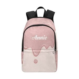 sunfancy rose pink glitter flow drop personalized casual backpack unisex travel daypack for teen adult boys girls