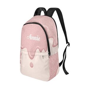 SunFancy Rose Pink Glitter Flow Drop Personalized Casual Backpack Unisex Travel Daypack for Teen Adult Boys Girls