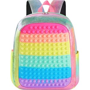 ejoich pop on it backpack for girls boys, large capacity fidget toys backpack rainbow pop shoulder bag pop school bookbag (laser pink)