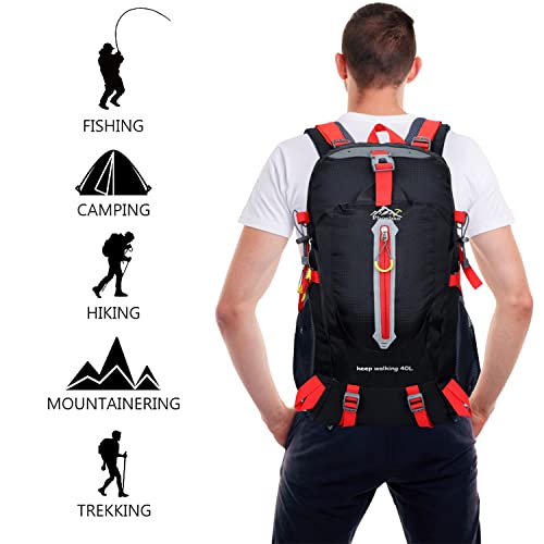 40L Hiking Backpacks, Black Travel Backpack, Ultralight Backpack for Women, Waterproof Backpack, Camping Backpack for Men, Large Tactical Backpack , Hiking Daypacks for Outdoor Fishing, Camping Pack