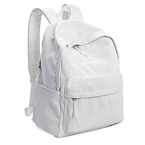 Zicac Unisex DIY Canvas Backpack Daypack Satchel Backpack (White, With Side Pocket)