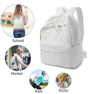 Zicac Unisex DIY Canvas Backpack Daypack Satchel Backpack (White, With Side Pocket)