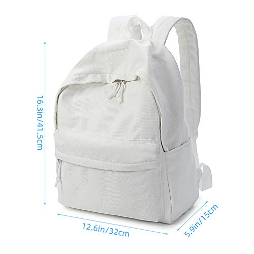 Zicac Unisex DIY Canvas Backpack Daypack Satchel Backpack (White, With Side Pocket)