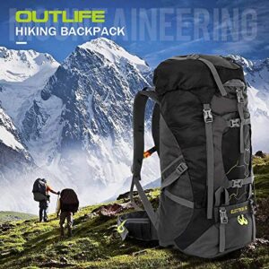 OUTLIFE Hiking Backpack 60L Lightweight Water Reasistant Trekking Bag Durable Outdoor Sport Daypack for Climbing Mountaineering Fishing Travel Cycling