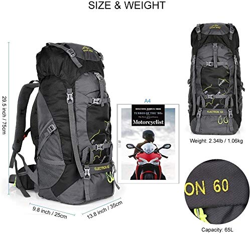 OUTLIFE Hiking Backpack 60L Lightweight Water Reasistant Trekking Bag Durable Outdoor Sport Daypack for Climbing Mountaineering Fishing Travel Cycling