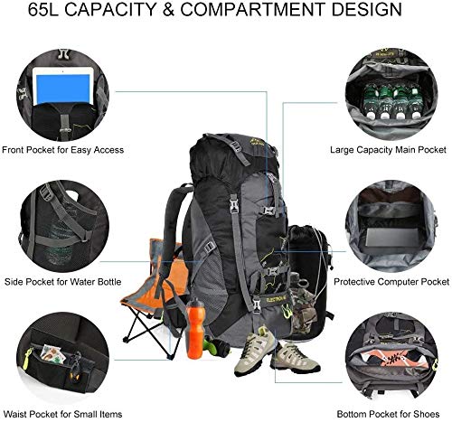 OUTLIFE Hiking Backpack 60L Lightweight Water Reasistant Trekking Bag Durable Outdoor Sport Daypack for Climbing Mountaineering Fishing Travel Cycling